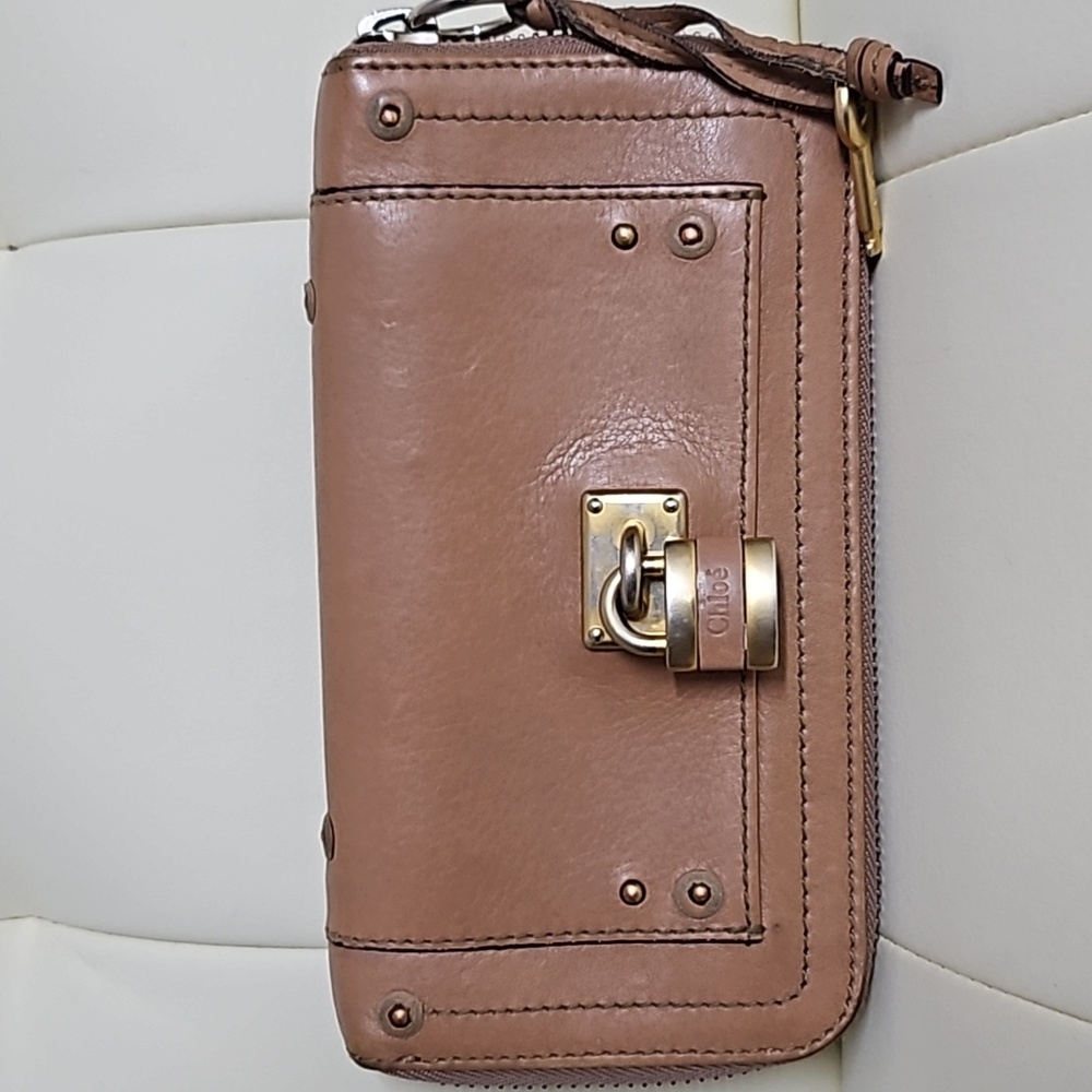 Chloe tan leather paddington zip wallet
